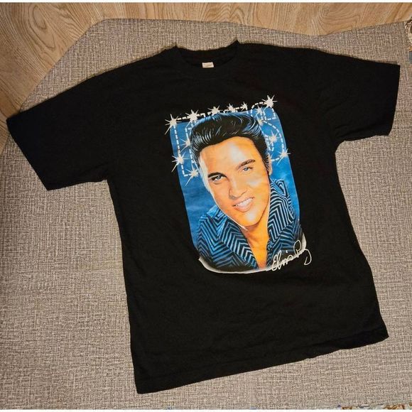 Elvis Presley Black T-shirt Men's Size Medium King of Rock and Roll Band Tee - Picture 1 of 4